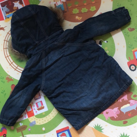 ❄️ GAP Kids 1969 Denim Snorkel Parka Sherpa Hooded Coat Jacket Blue - Picture 12 of 16